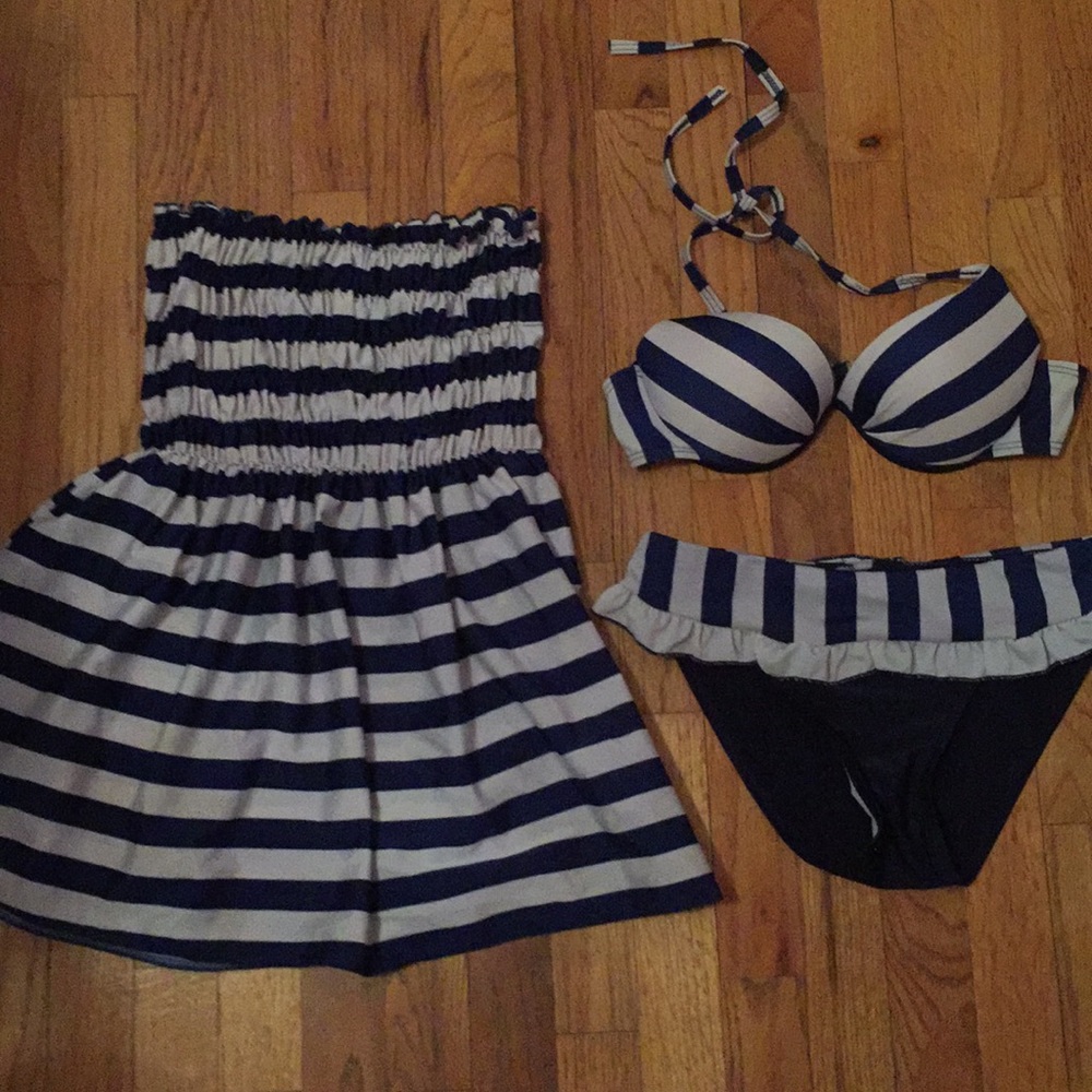 3 piece sailor blue and white bikini